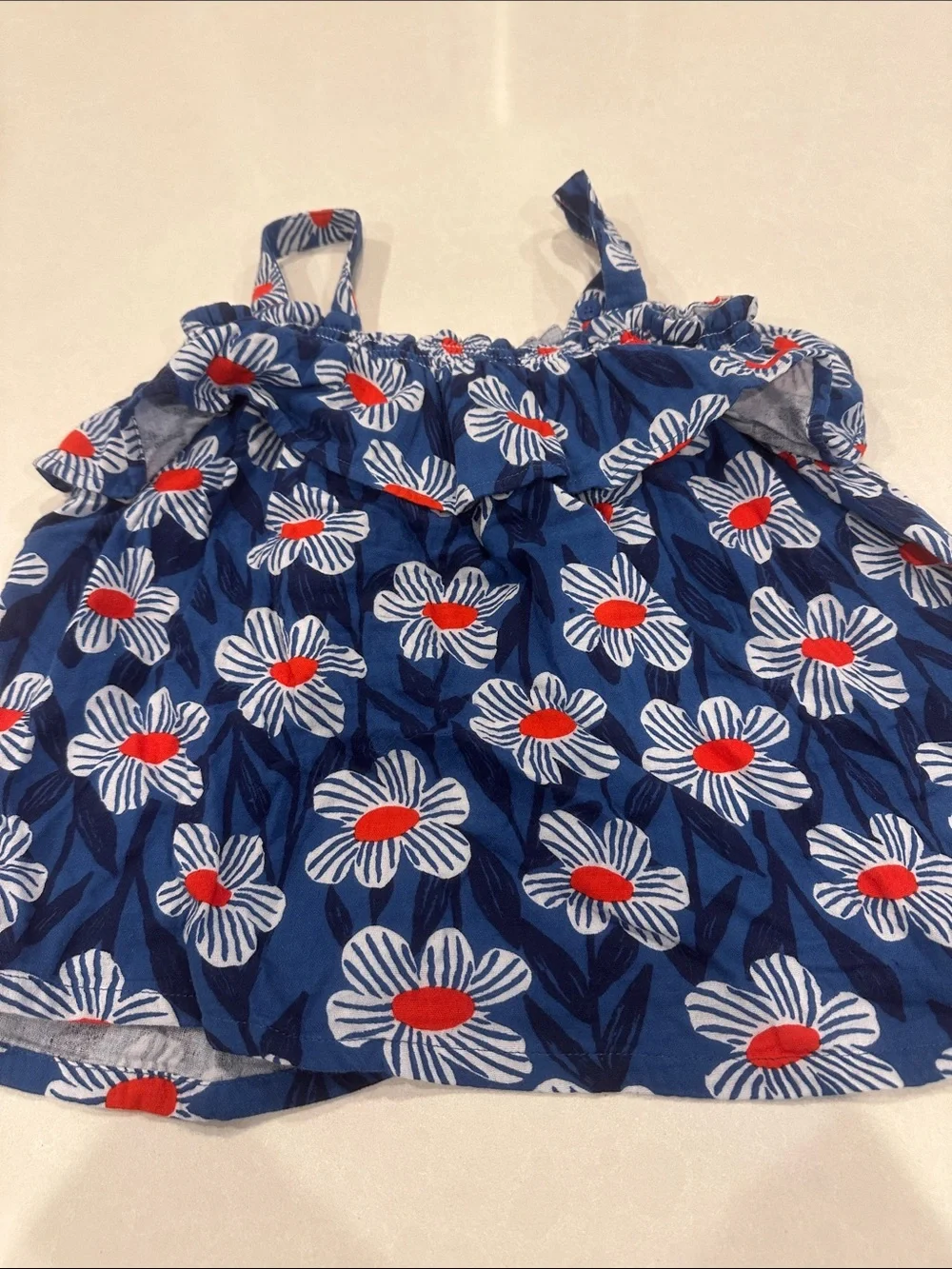 Hanna Andersson Navy Floral Tank Top with White & Red Flowers